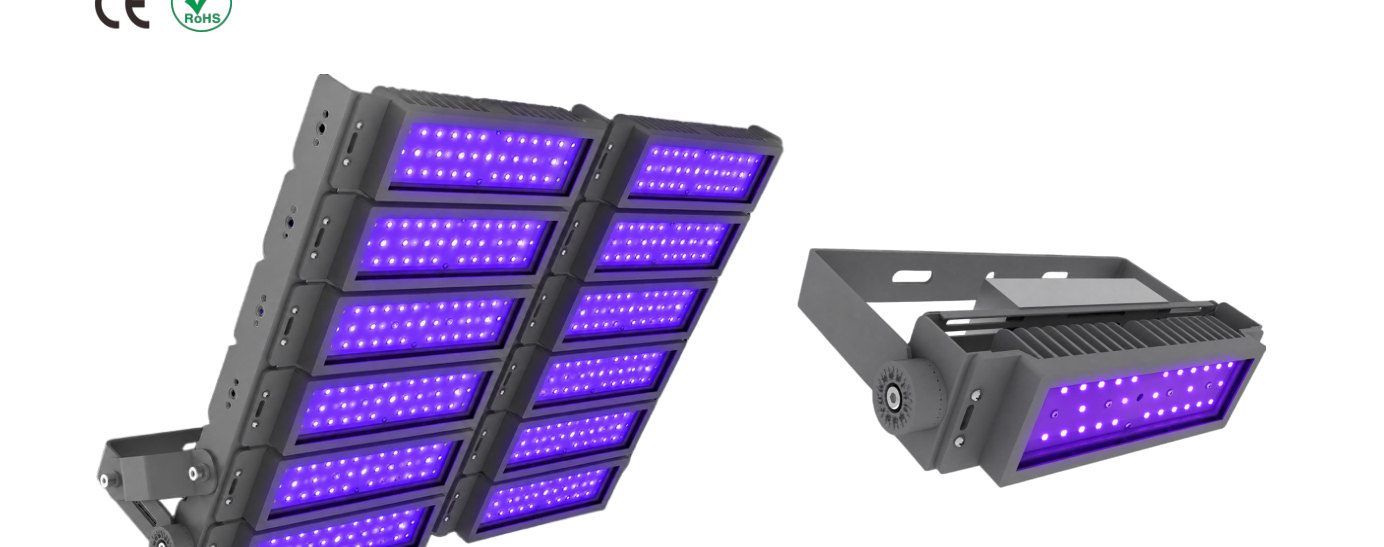 35TG slim modular UV floodlight shown as a multi-module array and a single head