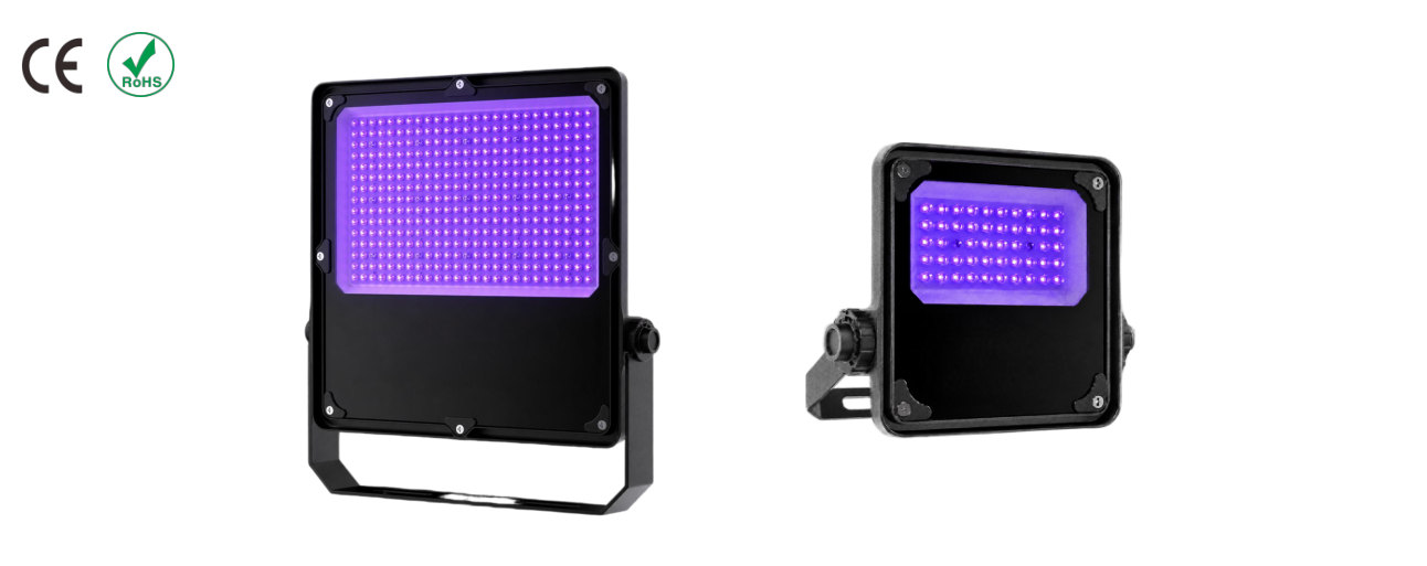 5763TG black UV floodlight, large and compact housings with yoke brackets
