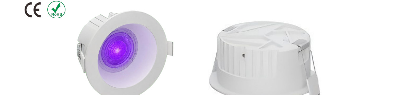 White recessed dual-source downlight, trim face and rear housing with springs